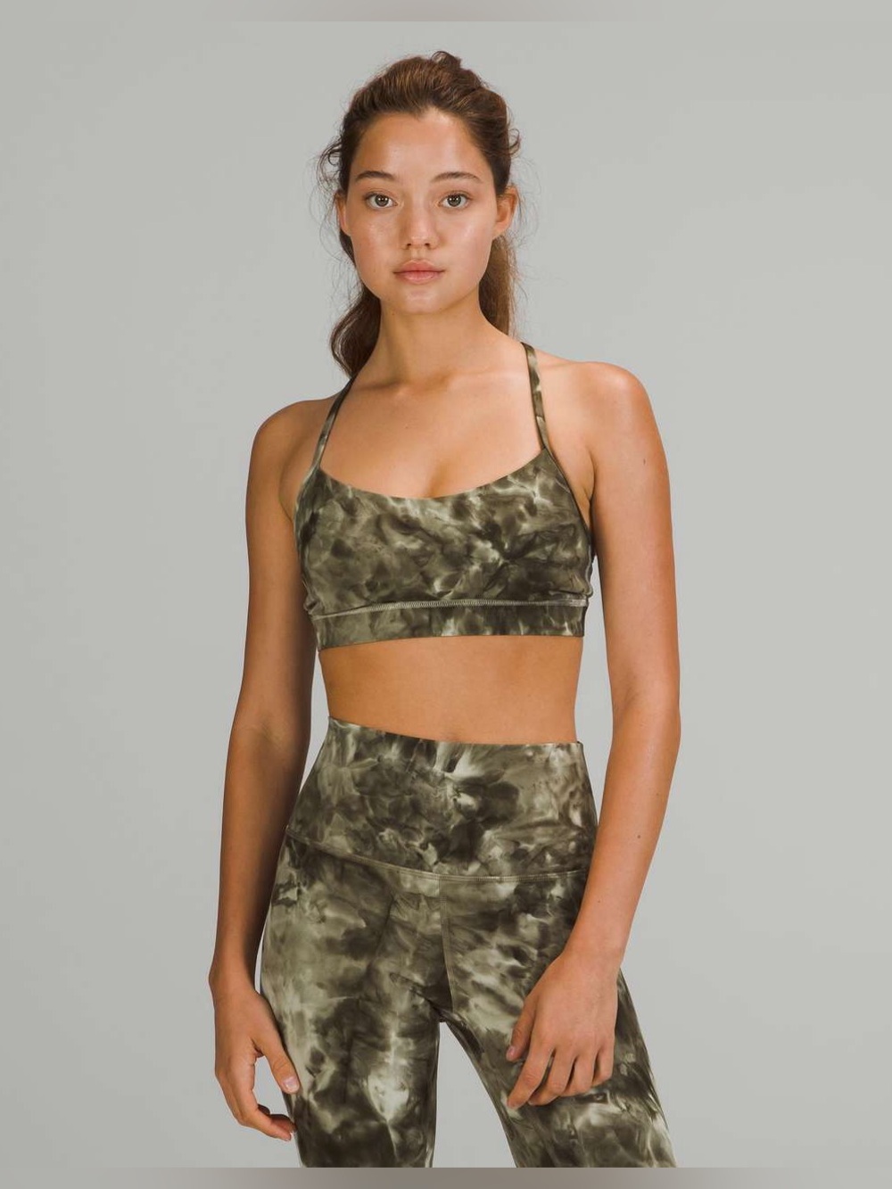 Lululemon Flow Y Nulu Sports Bra Light Support Diamond Dye Sage Green Size 8